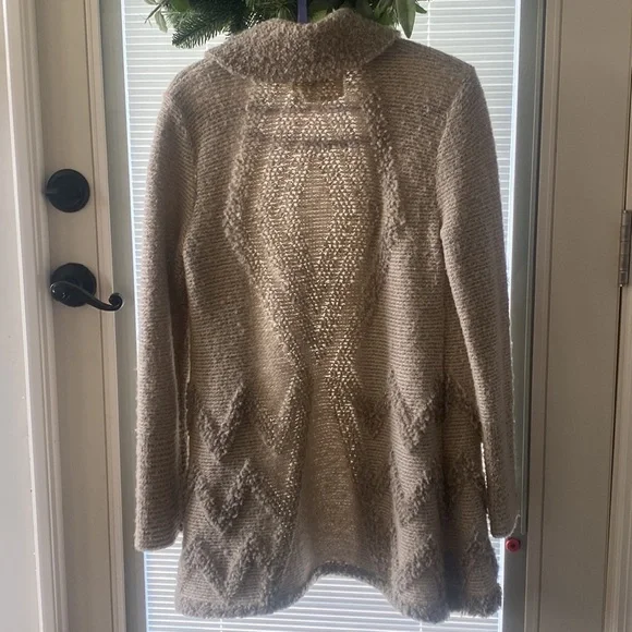Anthropologie Angel Of The North Wool Blend Drape Tan/Cream Boho Cardigan Large - Picture 2 of 12